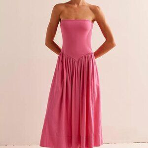 Free People Onda Drop-Waist Tube Midi in Bubblegum Pink.